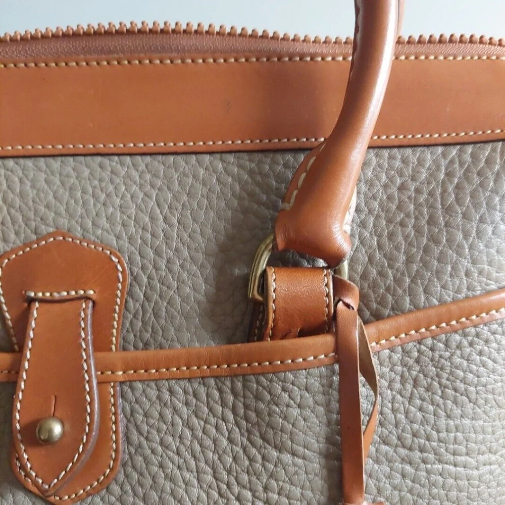 Dooney & Bourke Gray and Tan Pebbled Leather Satchel